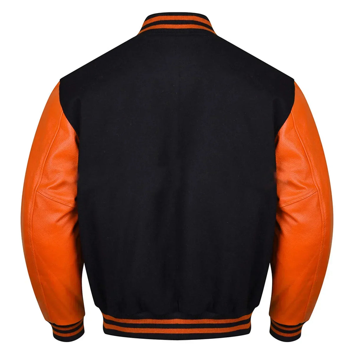 Varsity Black Letterman Baseball Wool &Orange Real Leather Sleeves Jacket