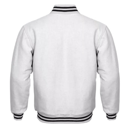 Varsity Classic Retro Letterman Baseball All Wool Solid White Jacket