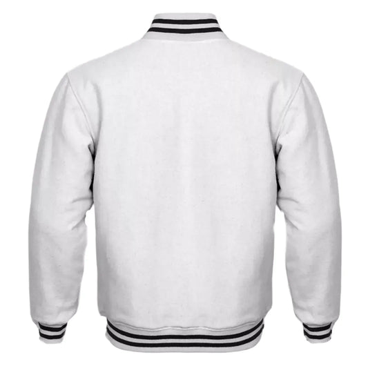 Varsity Classic Retro Letterman Baseball All Wool Solid White Jacket