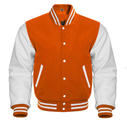 Varsity Letterman Bomber Baseball College Jacket Wool & Real Leather Sleeves