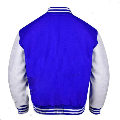 Varsity Letterman Bomber Royal Wool & White  Leather Sleeves Jackets