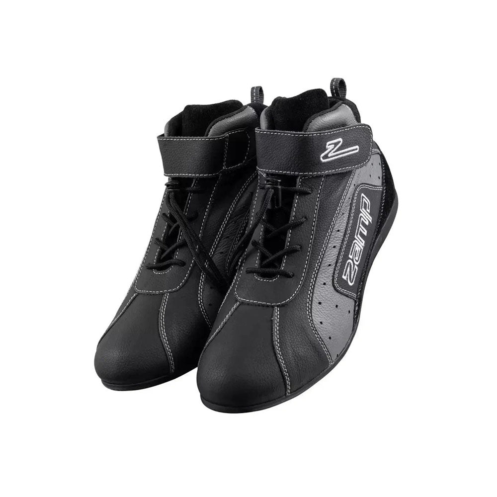Black and gray high-top ZK-20 Kart Racing shoes with a brand logo on a white background