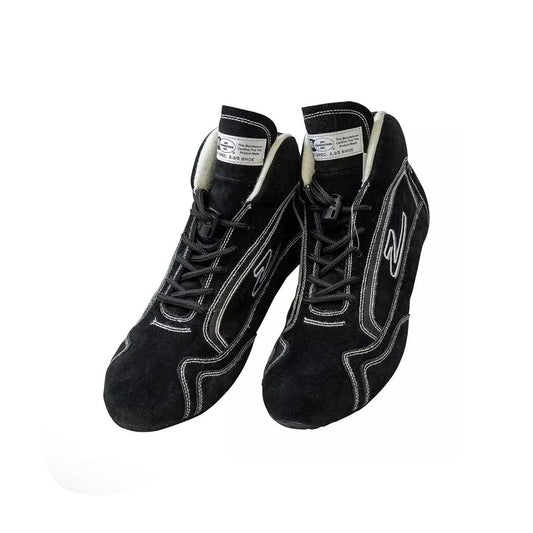 Pair of black ZR-30 Kart Race shoes with white stitching on a white background