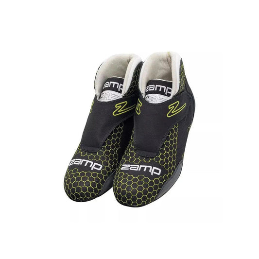 Pair of black and green zamp ZR-60 Kart Race shoes on a white background